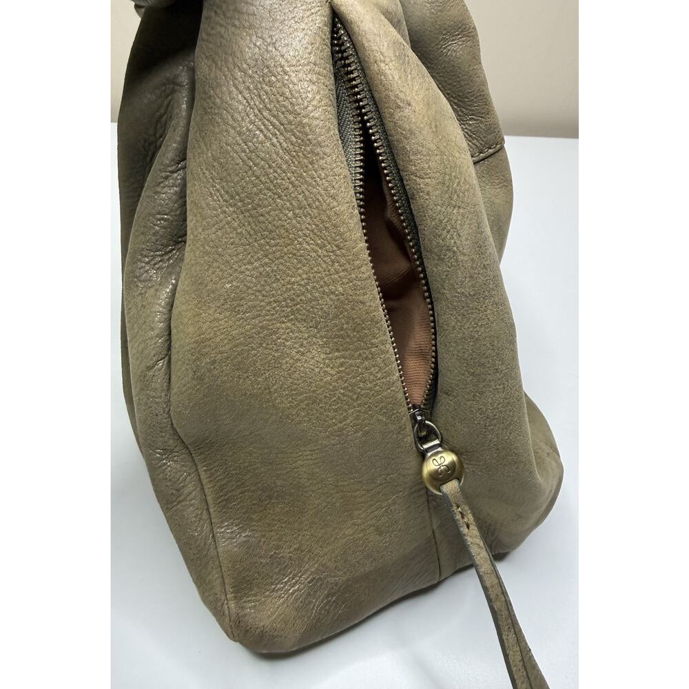 HOBO Bag Satchel Metallic Sage Green Leather Dual Handle Magnet Close Lined Bag - Picture 8 of 11